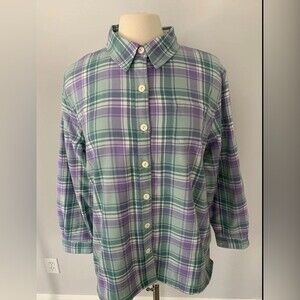 Women’s Petite L.L Bean purple and green fleece lined flannel jacket winter